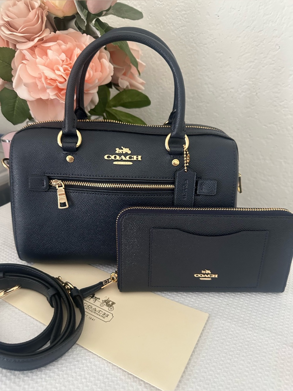 Coach Black Leather Satchel and Wallet Set